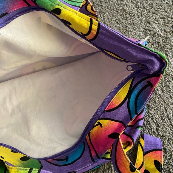 NWT Bunk Junk Neon Multicolor Smiley Face Medium Size Retro Colorful Tote Bag - Picture 6 of 15